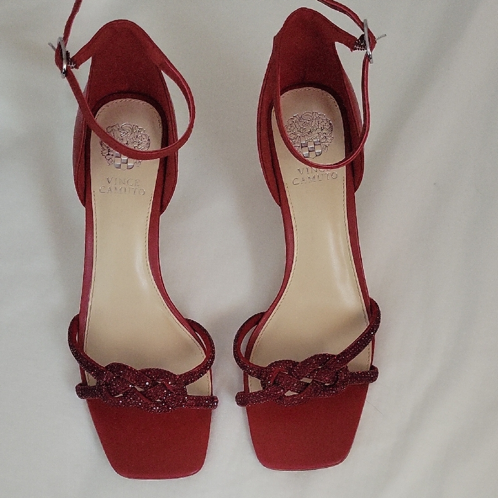 Vince Camuto Red Suede Heels with Ankle Straps